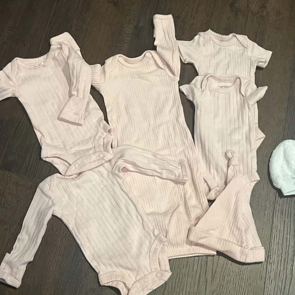 Baby Girl Preemie Clothes Lot Pink White Organic Washed Cotton 24 Piece Match